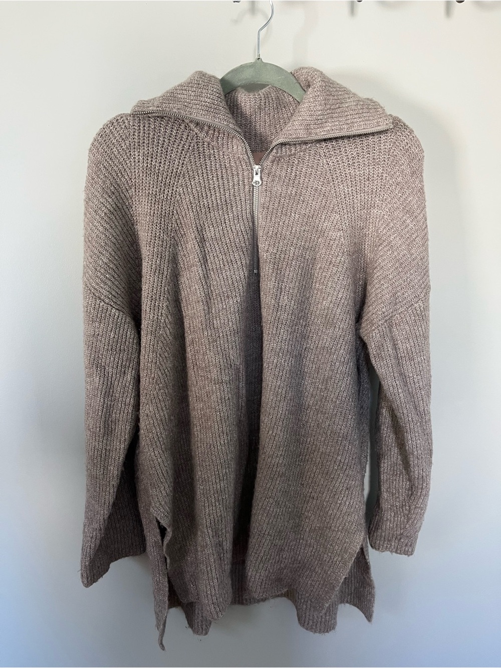 H&M women’s Taupe half zip Tunic Sweater
